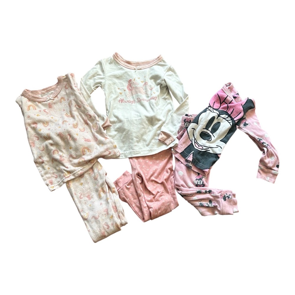 Disney Minnie Mouse & Floral Threads Toddler Girls Pajama Set Bundle 2T 24M 3pk